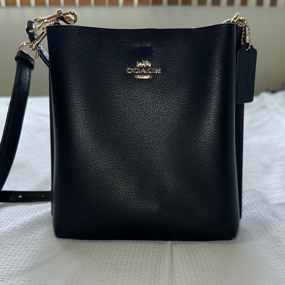 Coach Black Pebbled Leather Crossbody Bag with Gold Hardware